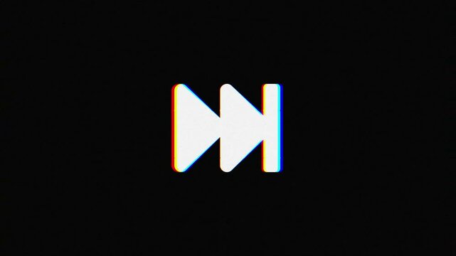 animation From the Glitch effect arises fast forward symbol. Then the TV turns off.animated fast forward button with glitch distortion effect