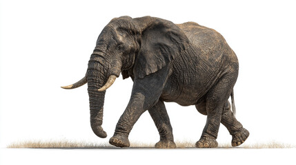 Obraz premium Magnificent African elephant walking isolated on white background with a shadow