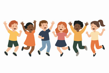 Vector Set Kids joyful jumping having fun together group