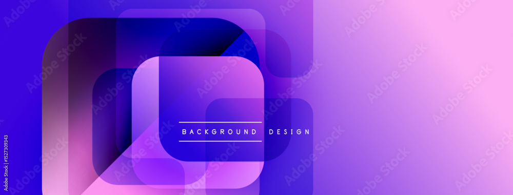 Poster abstract geometric shapes overlap, creating vibrant purple gradient. modern design element for backg