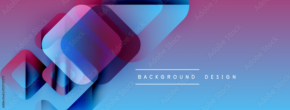 Poster abstract geometric shapes overlap, creating vibrant blue, purple gradients. modern design element fo
