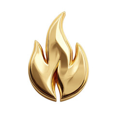 Shiny golden flame symbol isolated on elegant 3d render luxury design perfect for branding websites and applications high on transparent background