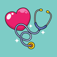 Hand drawn Stethoscope and Heart for Healthcare Icon Illustration