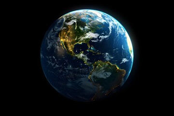 realistic Earth globe with glowing digital data streams and network connections across continents, high-tech global communication, dark background
