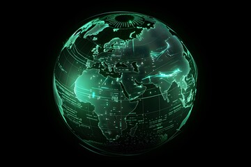 realistic Earth globe with glowing digital data streams and network connections across continents, high-tech global communication, dark background

