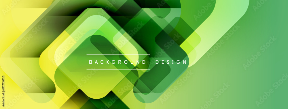 Aufkleber Abstract geometric background. Overlapping squares create vibrant green, yellow gradient. Text reads background design. Modern, dynamic composition.