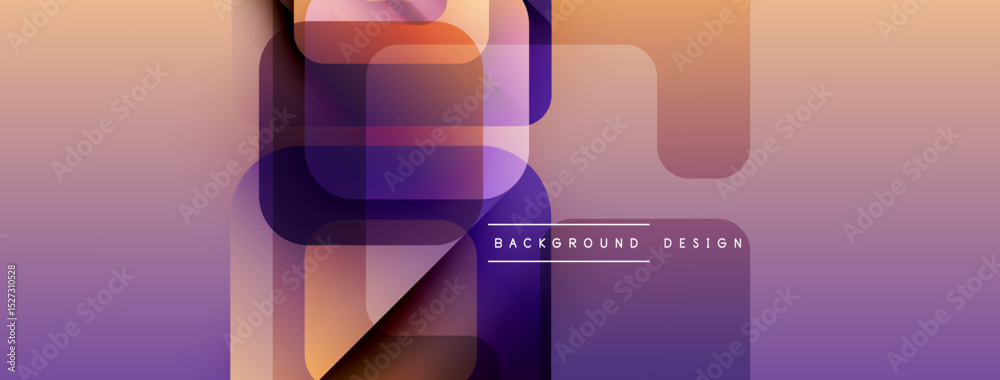 Poster Abstract geometric shapes overlap, creating vibrant gradient effect. Soft purple, orange hues dominate composition. Modern design element.