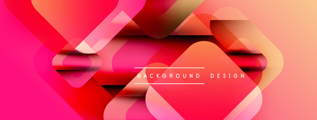 Abstract fluid shapes overlap, creating vibrant gradient background. Pink, orange, red hues dominate design. Modern aesthetic.