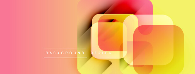 Abstract geometric background. Overlapping squares create vibrant color gradients. Modern design elements suggest innovation, energy.