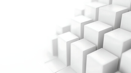 Obraz premium A series of white cubes stacked in a precise formation, each side sharp and clean, on a spotless white background, with soft, diffused lighting that accentuates their smooth surfaces,