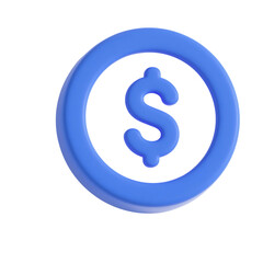 Fototapeta premium Dollar Currency Symbol on grey Coin 3d icon in cartoon plastic style minimal isolated on white background