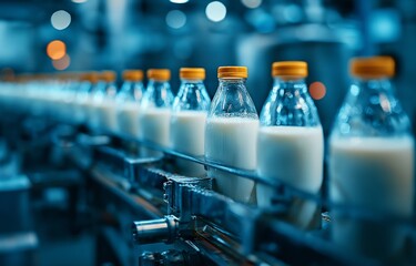 Automatic milk bottle made of plastic, production line demonstrating assembly