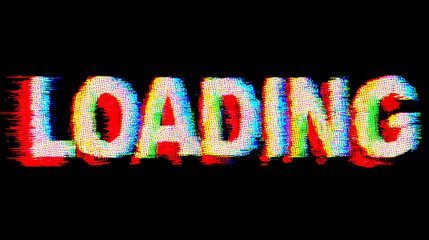 Loading Text Effect with Glitch on Black Background in a Vector Digital Illustration