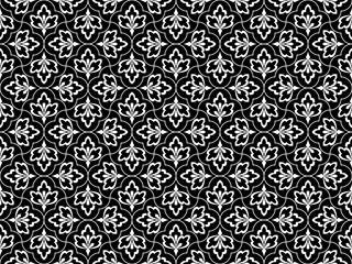 Flower geometric pattern. Seamless vector background. White and black ornament. Ornament for fabric, wallpaper, packaging. Decorative print.
