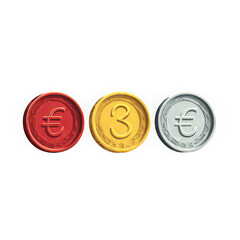 Red coin, gold coin, silver coin, euro symbol, finance concept