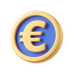 Obraz premium Euro Currency Symbol on golden Coin 3d icon in cartoon plastic style minimal isolated on white or transparent background
