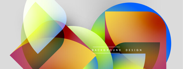Abstract colorful shapes overlap, creating vibrant visual composition. Modern design with gradient hues, smooth transitions.