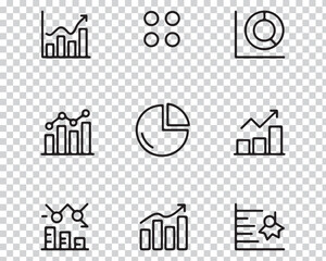 Collection of modern and clean business and finance data charts and graphs icons