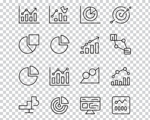 Collection of minimalist line art financial and business charts and graphs icons