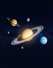 Fototapeta premium Planets in space saturn jupiter neptune astronomy universe cosmos celestial art