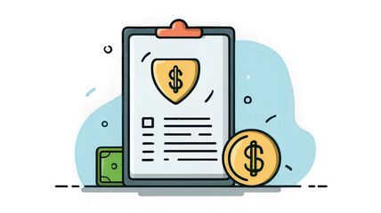 Financial document with dollar sign, money and coin illustration