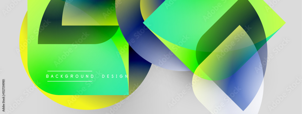 Aufkleber Abstract geometric shapes overlap, creating vibrant color gradients. Design features smooth transitions, modern aesthetic. Background is light gray.