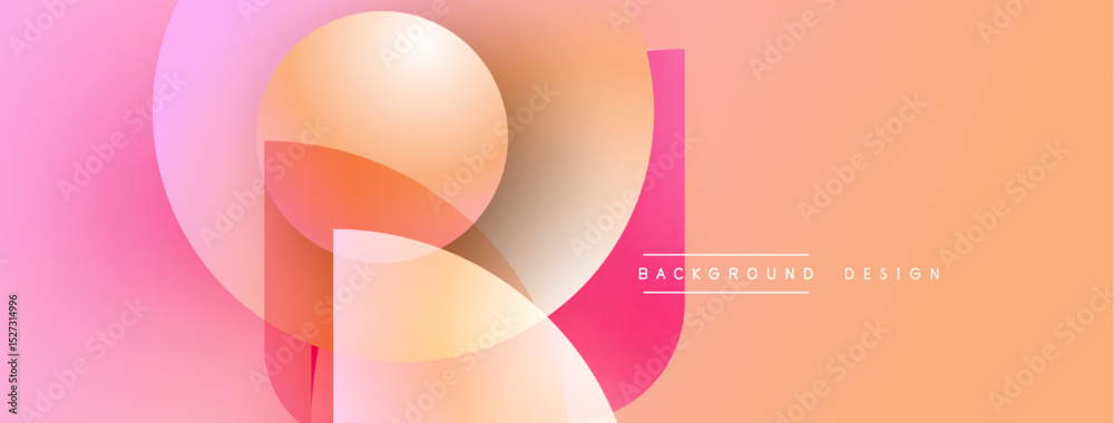 Poster abstract shapes overlap, creating soft gradients. pink, orange hues dominate design. minimal text pr
