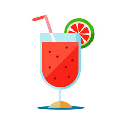 Iced fruit cocktails with cherry, lime, and orange slices, often served with a straw for a refreshing tropical drink