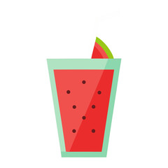 Three refreshing glasses of juice, water, and watermelon juice, isolated beverages with a straw and ice, perfect for a cold drink