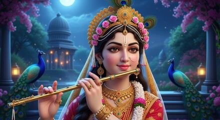 Krishna radha flute peacocks hinduism indian goddess spiritual deity art divine