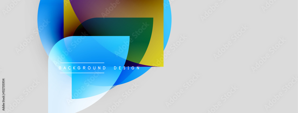 Aufkleber Abstract fluid shapes overlap, creating vibrant color gradients. Minimalist design with text elements on light gray background.