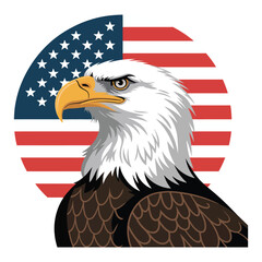 American bald eagle profile against us flag