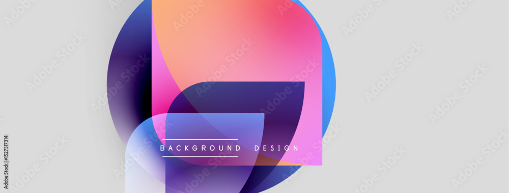 Poster Abstract shapes overlap, creating vibrant color gradients. Background features text background design. Minimalist aesthetic, modern presentation.