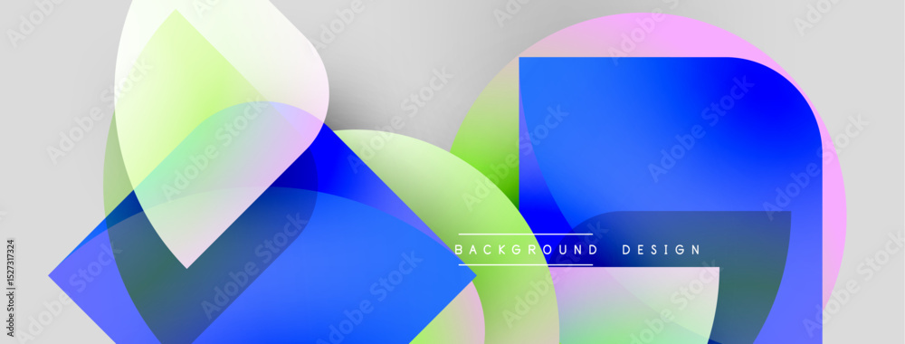 Aufkleber abstract shapes overlap, creating vibrant blue, green, pink gradients. modern design with text backg