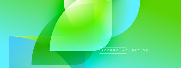 Abstract green background. Overlapping shapes create dynamic visual effect. Smooth gradients, modern design elements present.