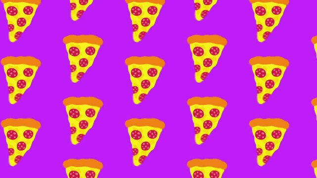 cartoon dancing pepperoni pizza slices animated pattern 4k video footage	
