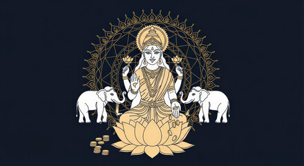 Obraz premium Vector goddess lakshmi illustration diwali hinduism wealth prosperity coins
