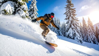 Snowboarder in Snowy Mountain Landscape