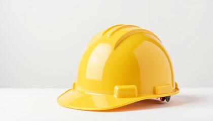 Fototapeta premium Yellow construction helmet isolated on white background (side view) 