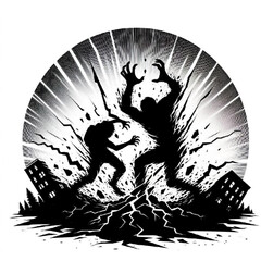silhouette of chaos caused by earthquake