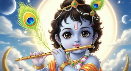 Krishna flute hindu god india deity mythology divine peacock feather art