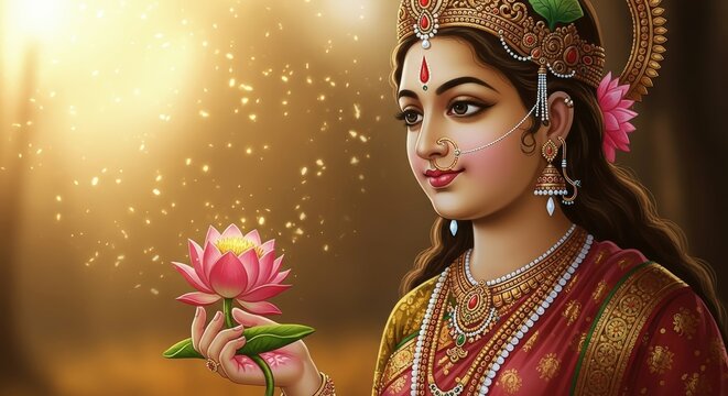 Goddess lakshmi lotus flower hinduism hindu goddess divine beauty spiritual art