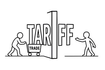 illustration of trade blocked by tariff wall between two people