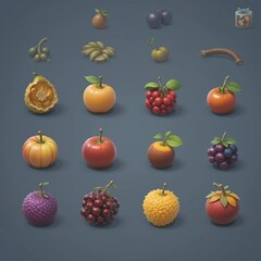 3D Style Farm or Simulation Game Fruit Assets