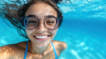 Underwater selfie of a happy woman