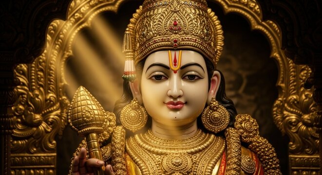 Lord murugan hindu god kartikeya statue deity gold indian culture religion art