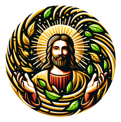 Majestic Jesus Christ with gold leaves divine spiritual faith religious