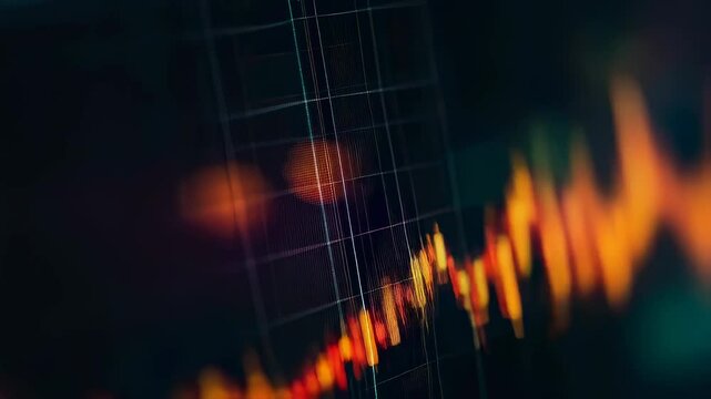 Seamless looping video background. Glowing financial graph with neon color lines
