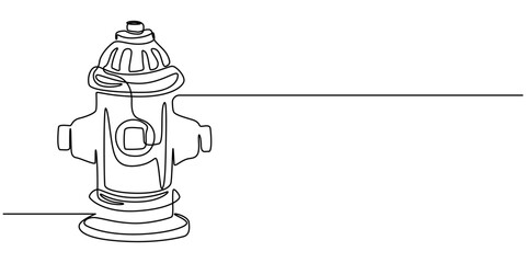 Fire hydrant isolated on white background. One line continuous fire hydrant. Line art outline vector illustration, Single continuous line drawing 
jets of water that came out of the hydrant.