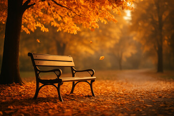 Leere Bank im Herbstpark – Zeit der Erinnerung (Empty Bench in Autumn Park – Time of Remembrance)